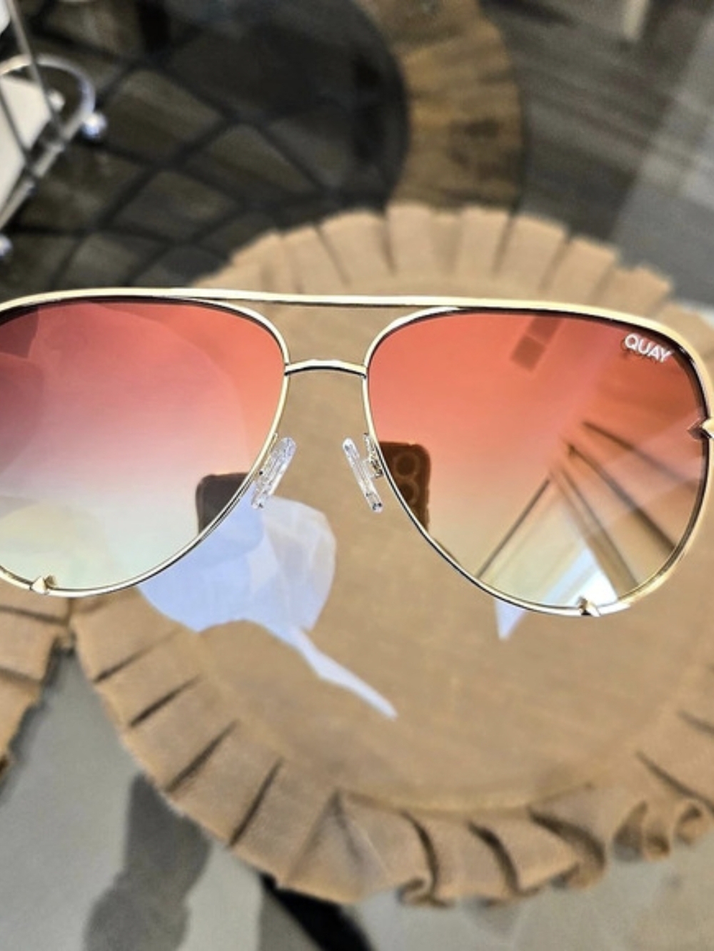 QUAY High Key Aviator Sunglasses in Gold & Pink